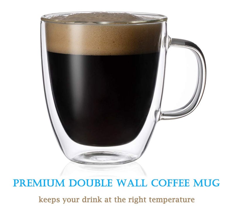 BothEarn Glass Coffee Mug Set of 2 - Double Wall Clear Espresso Cup with Large Handle, Great for Latte, Cappuccino and Juice, 19 Ounce (560 ml), BE026 - Image 5
